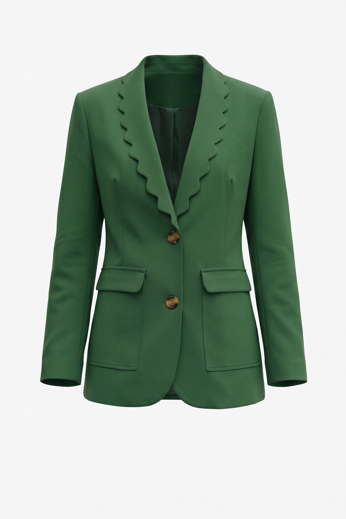 Womens Green Scalloped Lapel Blazer | CicyBell