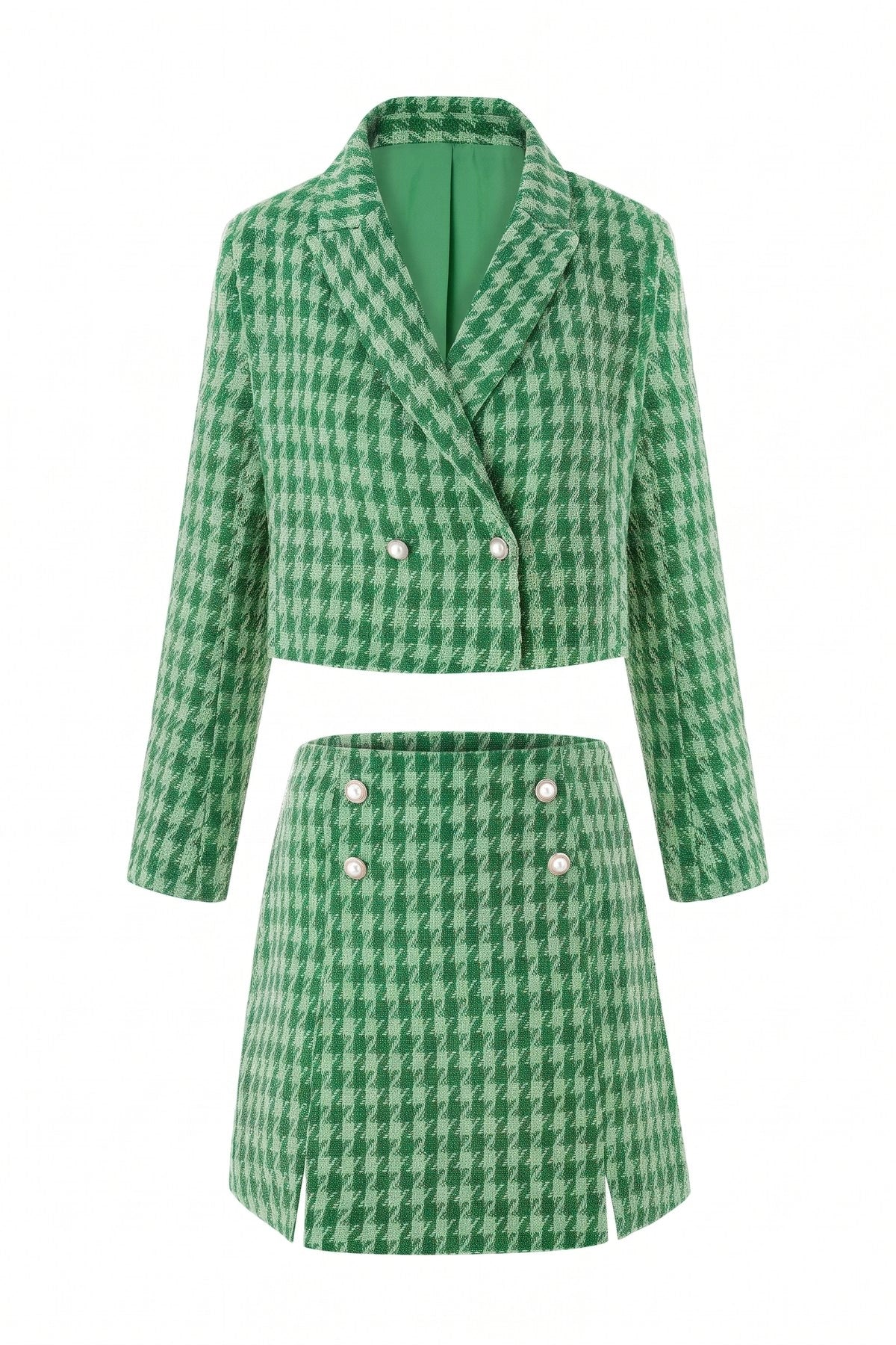 Cicy Bell Womens Green Cropped Tweed Blazer Sets