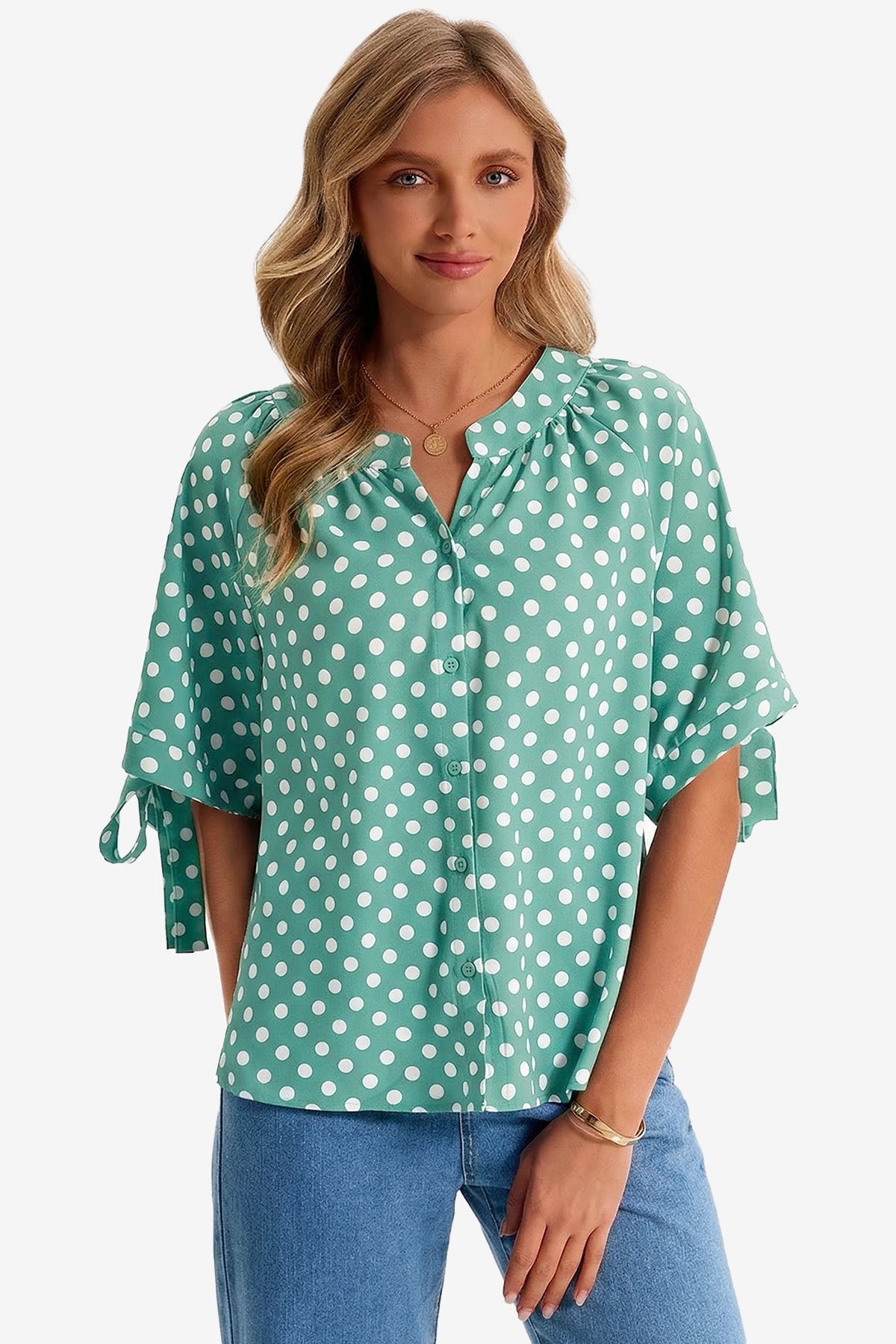 Womens Green Polka Dot Blouse Tops | CicyBell
