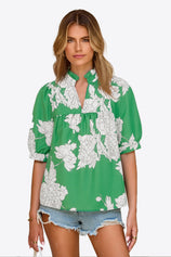 Womens Green Floral Babydoll Blouse | CicyBell