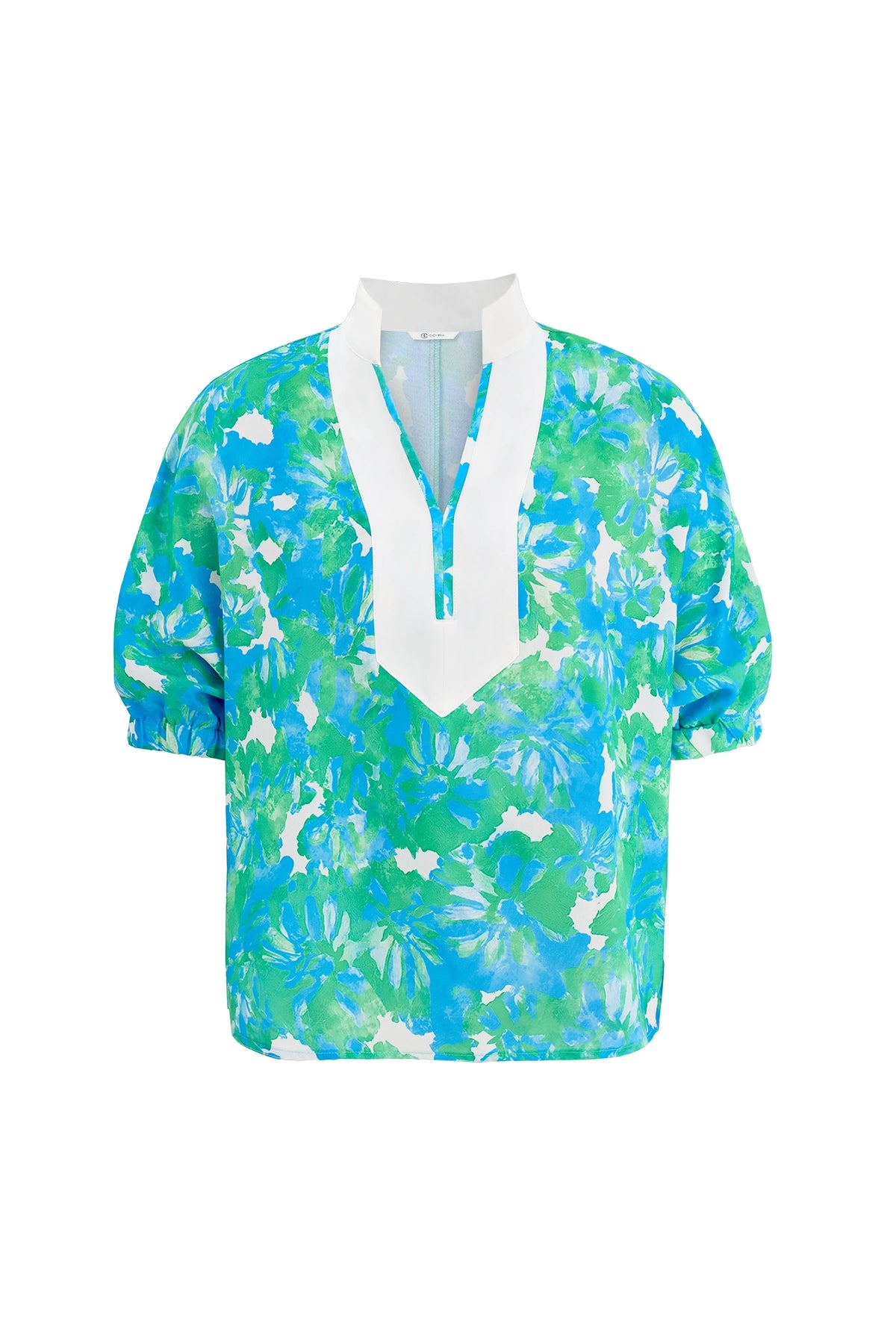 Womens Green V Neck Puff Half Sleeve | CicyBell