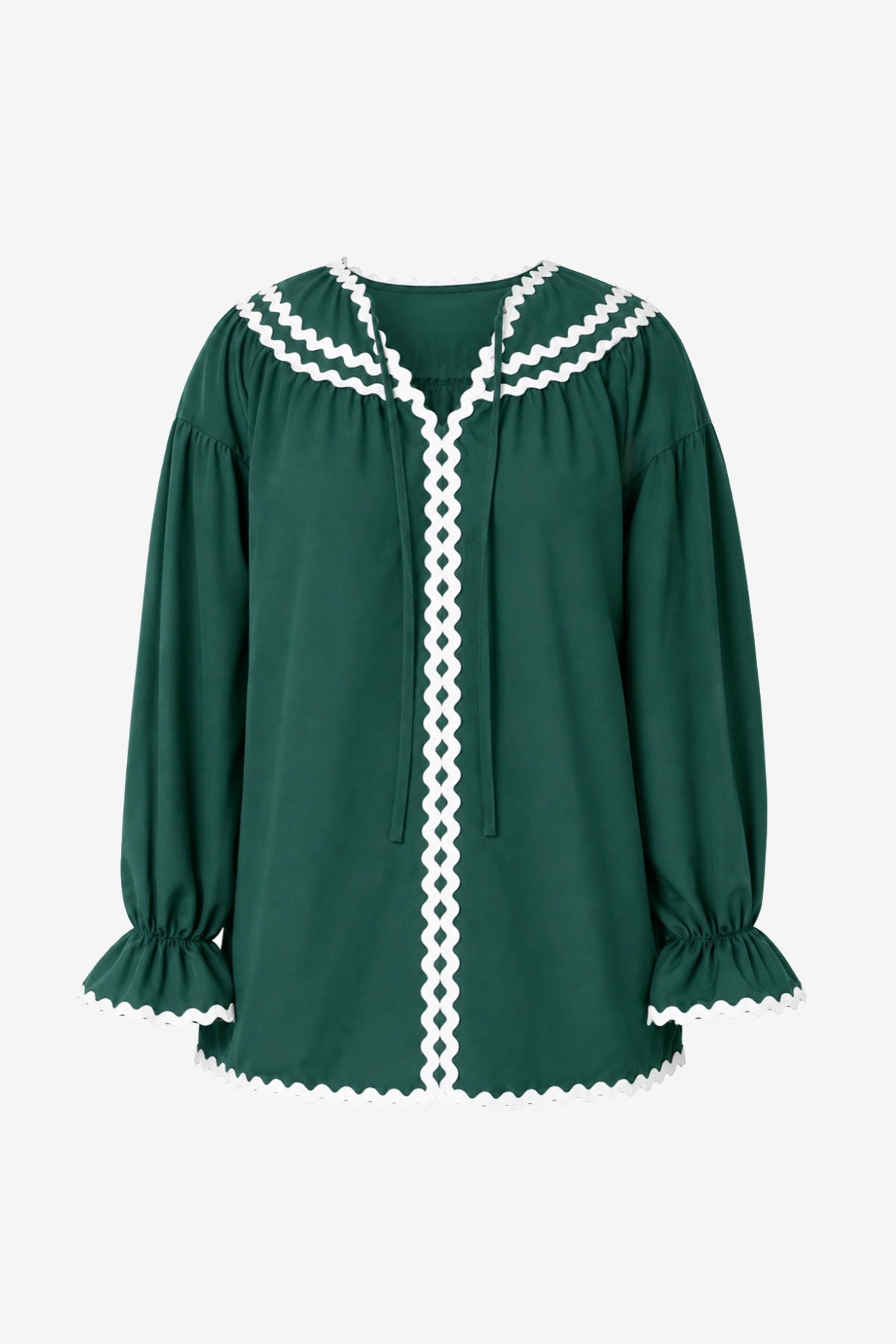 Wrinkle-Free Green Puff Sleeve Blouse Relaxed Fit | CicyBell