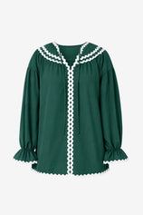 Wrinkle-Free Green Puff Sleeve Blouse Relaxed Fit | CicyBell