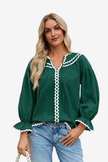 Wrinkle-Free Green Puff Sleeve Blouse Relaxed Fit | CicyBell