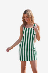 Womens Green Striped Denim Mini Dresses | CicyBell