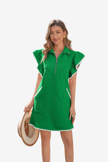 Womens Green Ruffle Cap Sleeve Dress  | CicyBell