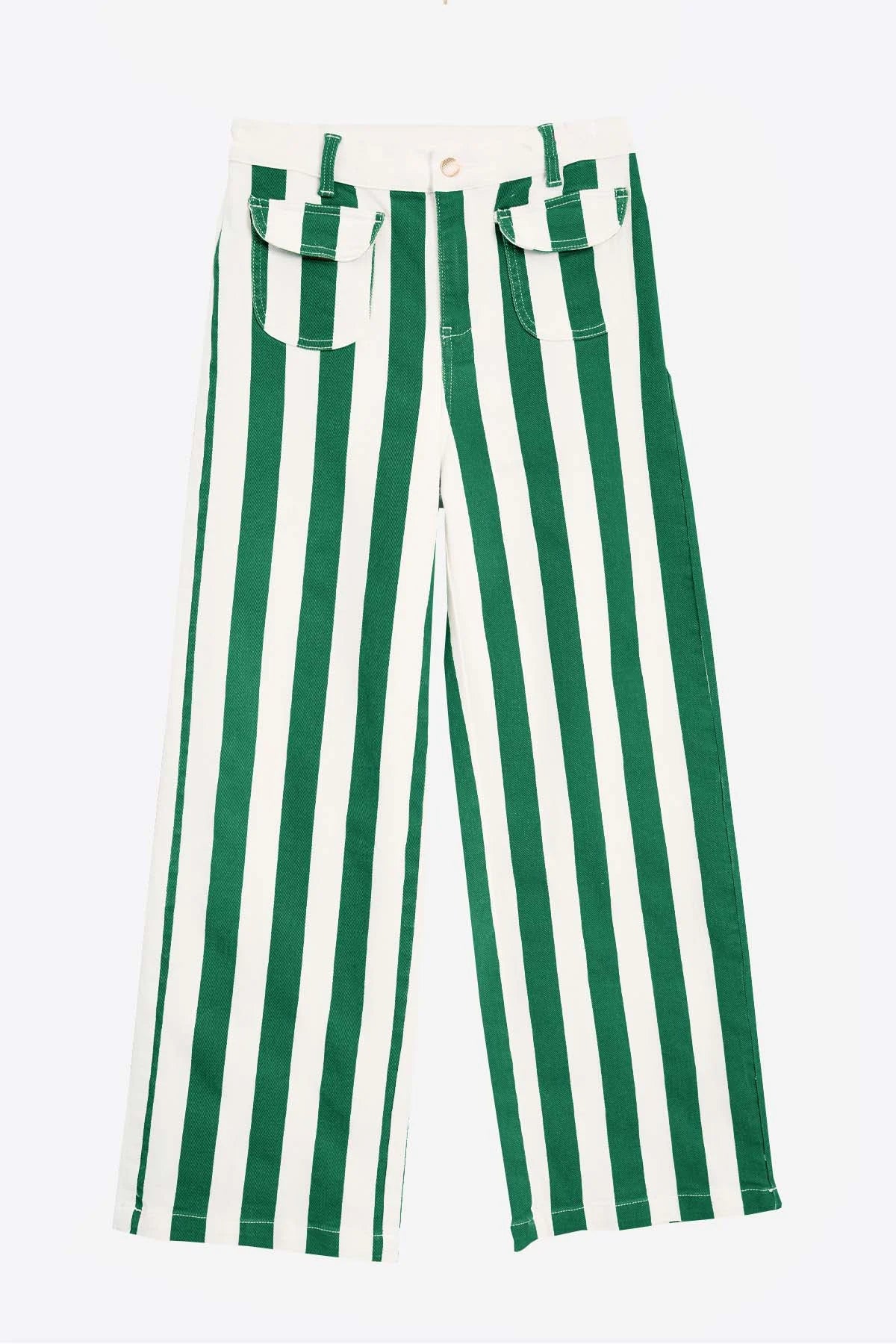 Womens Green Striped Wide Leg Jeans | CicyBell