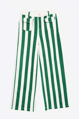 Womens Green Striped Wide Leg Jeans | CicyBell