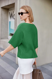 Cicy Bell Womens Green Half Sleeve Sweaters