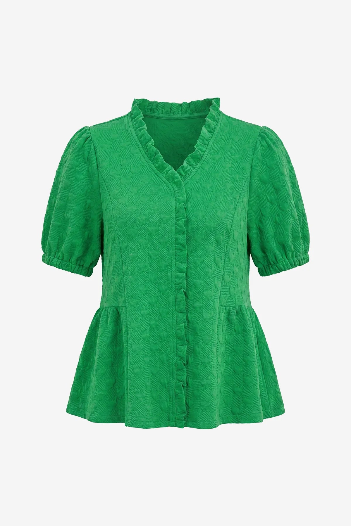 Wrinkle-Free Green Peplum Blouse Textured Stretch | CicyBell