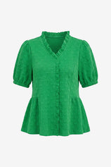 Wrinkle-Free Green Peplum Blouse Textured Stretch | CicyBell