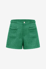 Womens Green Tweed Summer Shorts | CicyBell