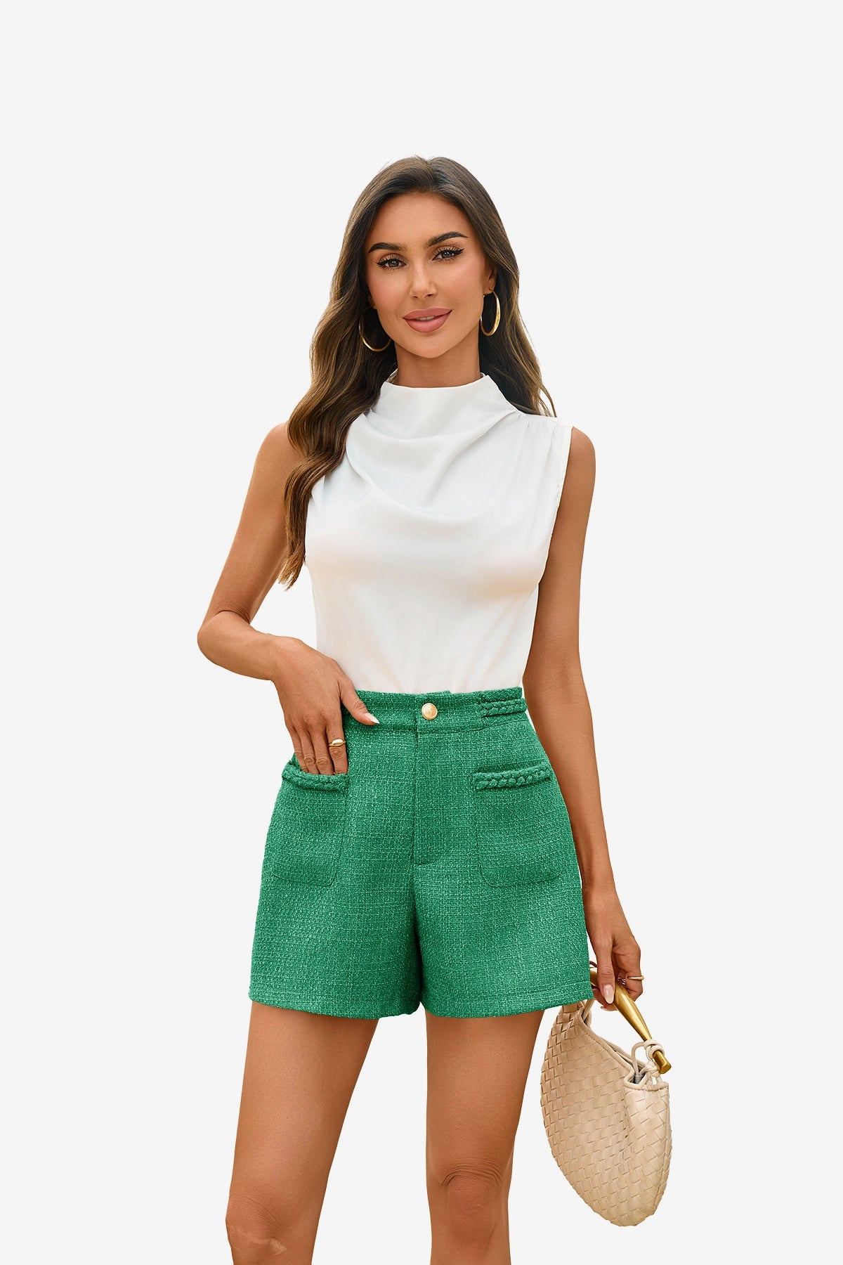 Womens Green Tweed Summer Shorts | CicyBell