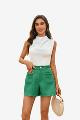 Womens Green Tweed Summer Shorts | CicyBell