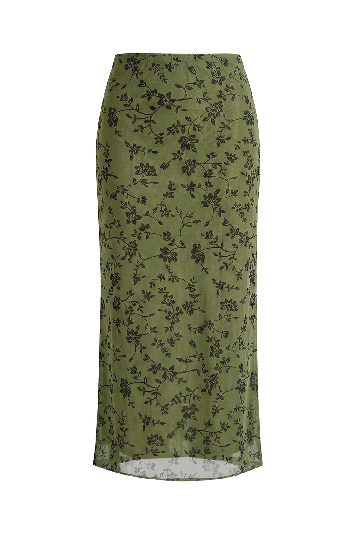 Womens Green Floral Boho Mesh Midi Skirt  | CicyBell