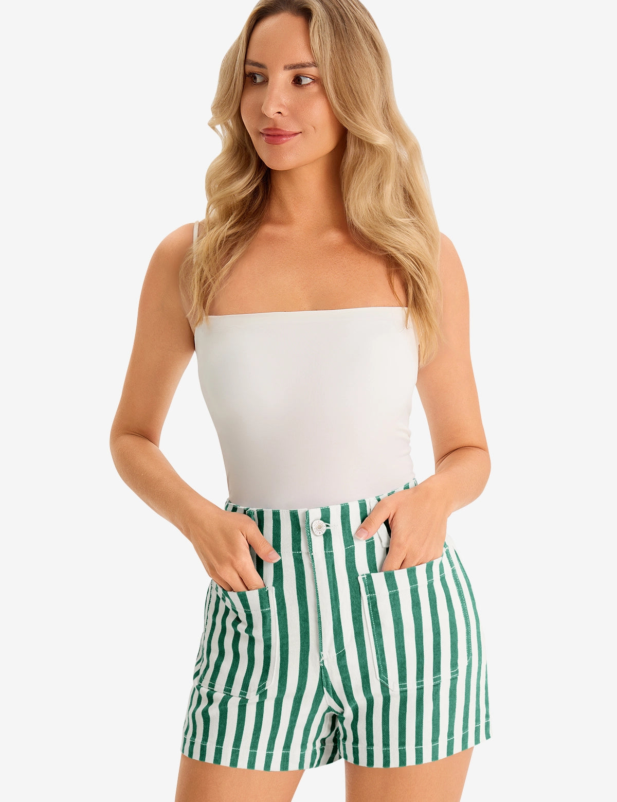 Womens Green Summer Striped Shorts 1