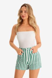 Womens Green Summer Striped Shorts 1