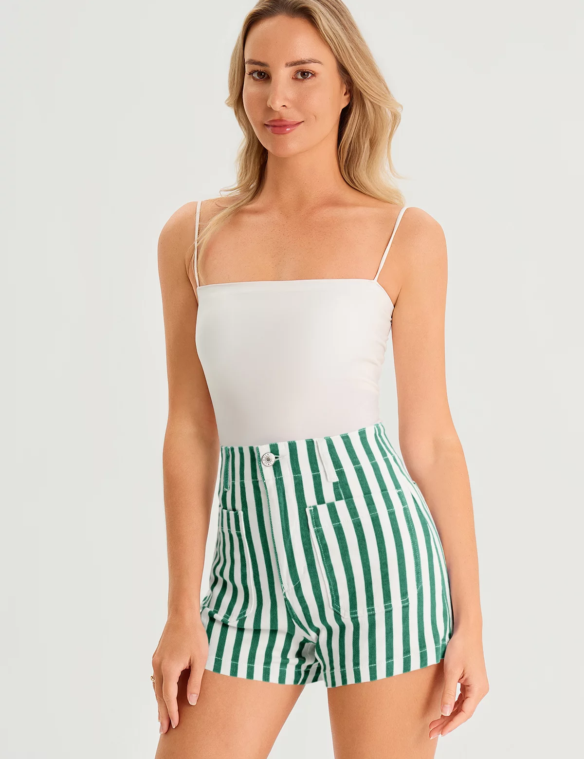 Womens Green Summer Striped Shorts 3