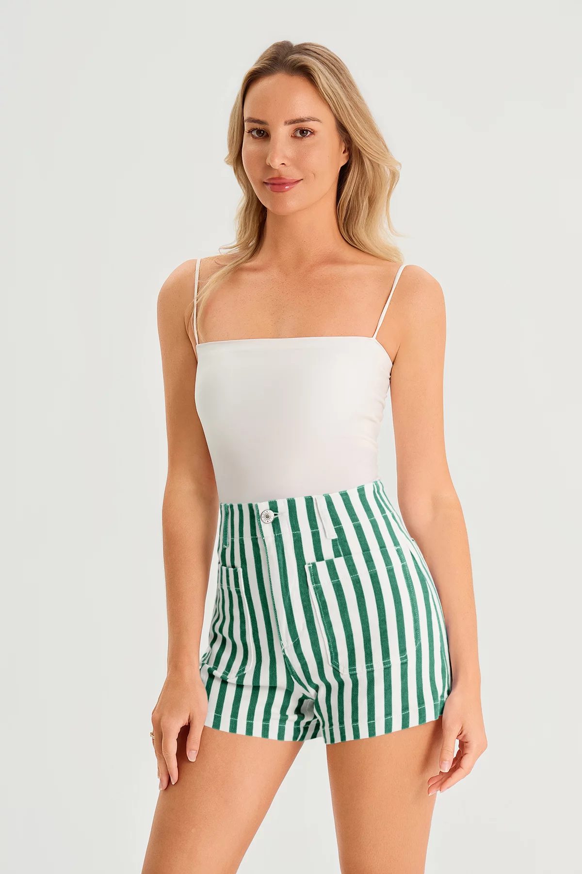 Womens Green Summer Striped Shorts 3