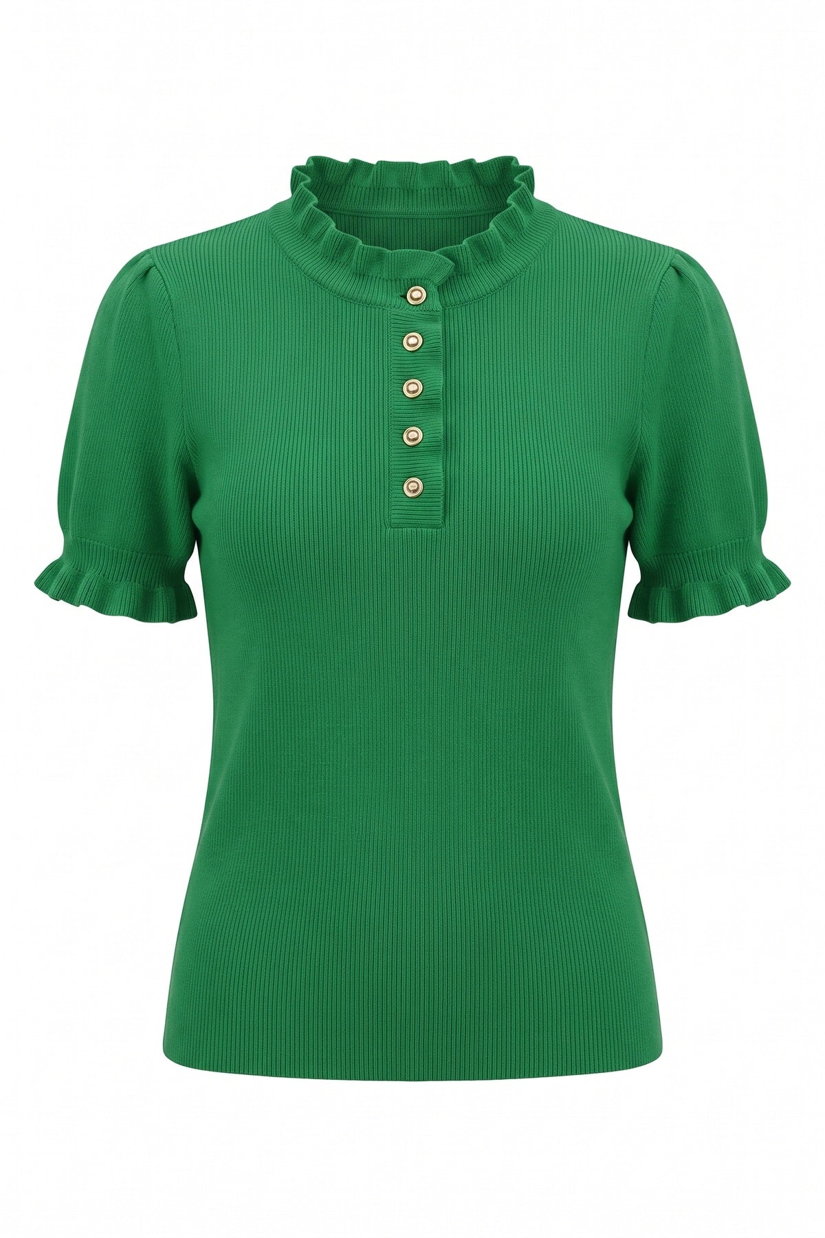 Womens Green Puff Short Sleeve Sweater Tops | CicyBell