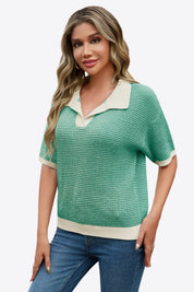 Cicy Bell Womens Green Striped Cropped Sweaters Tops