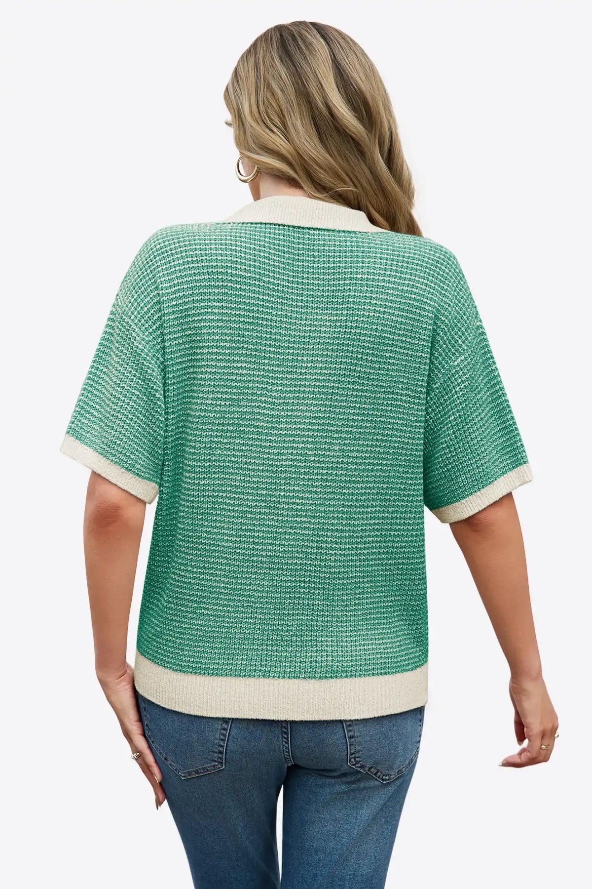Cicy Bell Womens Green Striped Cropped Sweaters Tops