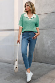 Cicy Bell Womens Green Striped Cropped Sweaters Tops