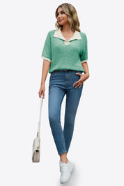 Cicy Bell Womens Green Striped Cropped Sweaters Tops