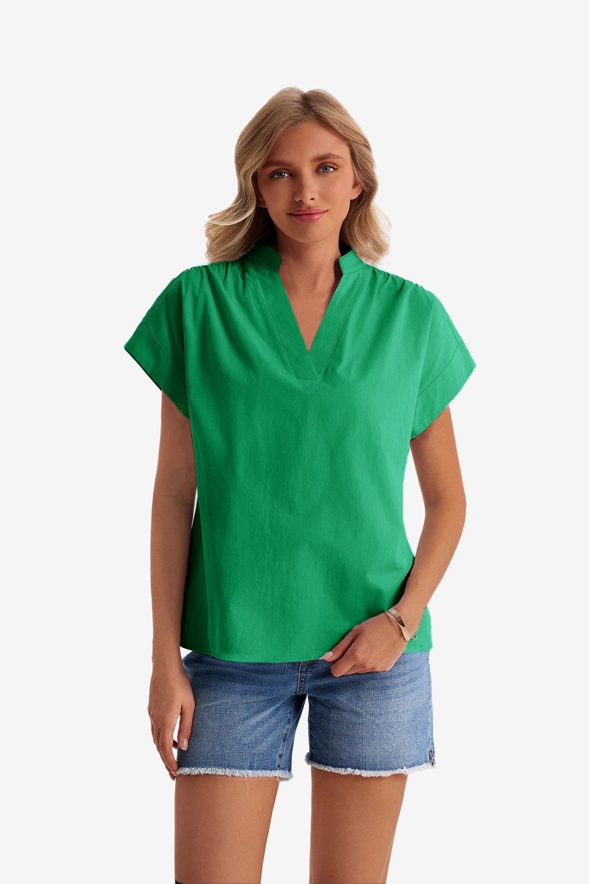 Womens Green V Neck Blouse Tops  | CicyBell