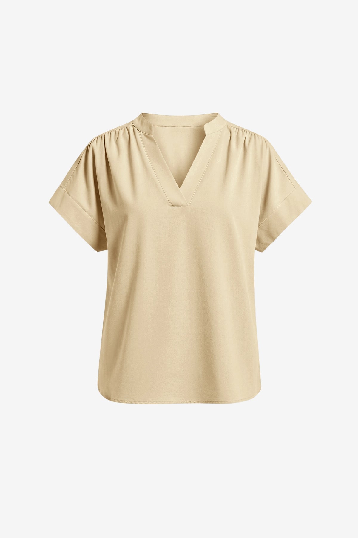 Womens Light Khaki V Neck Blouse Tops  | CicyBell