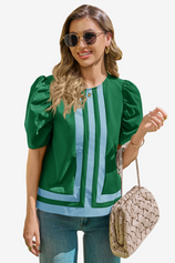 Womens Green Summer Puff Sleeve Blouses  | CicyBell