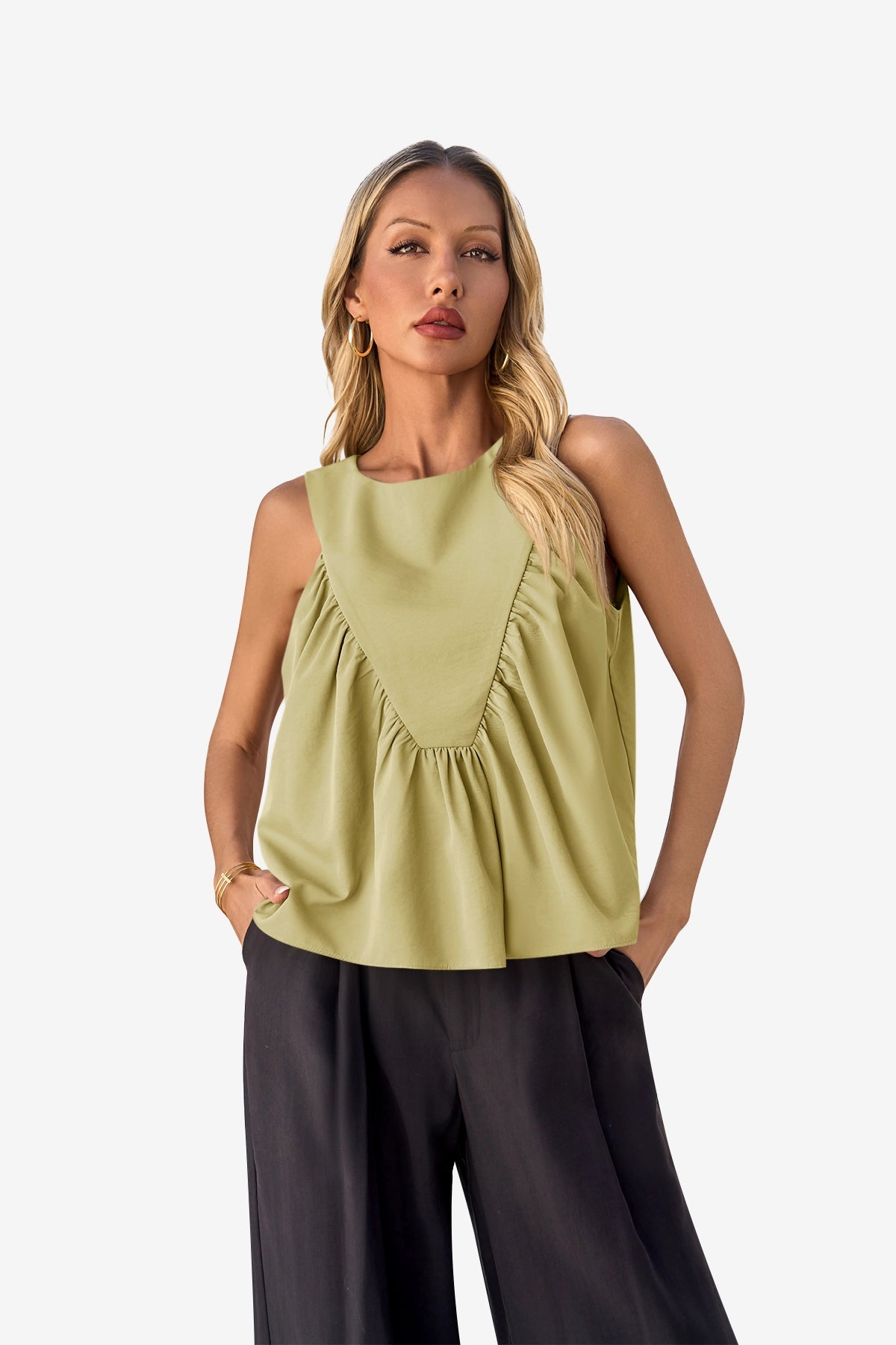 Womens Green Peplum Babydoll Tank Tops | CicyBell