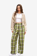 Womens Green Wide Leg Plaid Pants | CicyBell