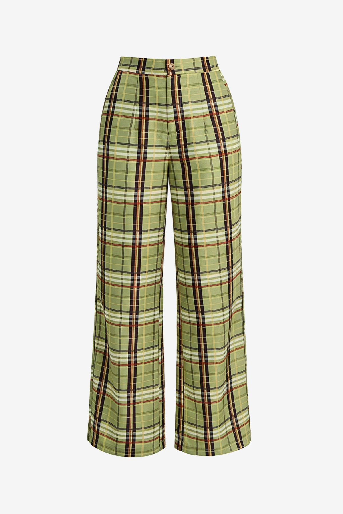 Womens Green Wide Leg Plaid Pants | CicyBell