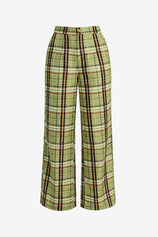 Womens Green Wide Leg Plaid Pants | CicyBell