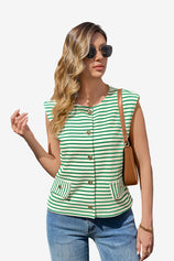 Womens Green Summer Striped Vest | CicyBell