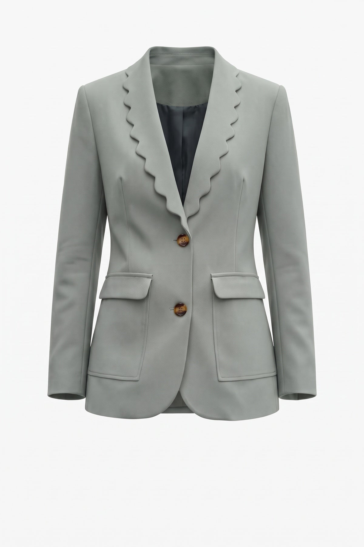 Womens Grey Scalloped Lapel Blazer | CicyBell