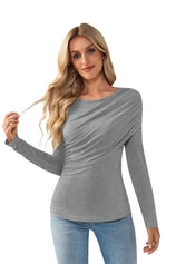 High Stretch Grey Ruched Top Viscose Blend | CicyBell