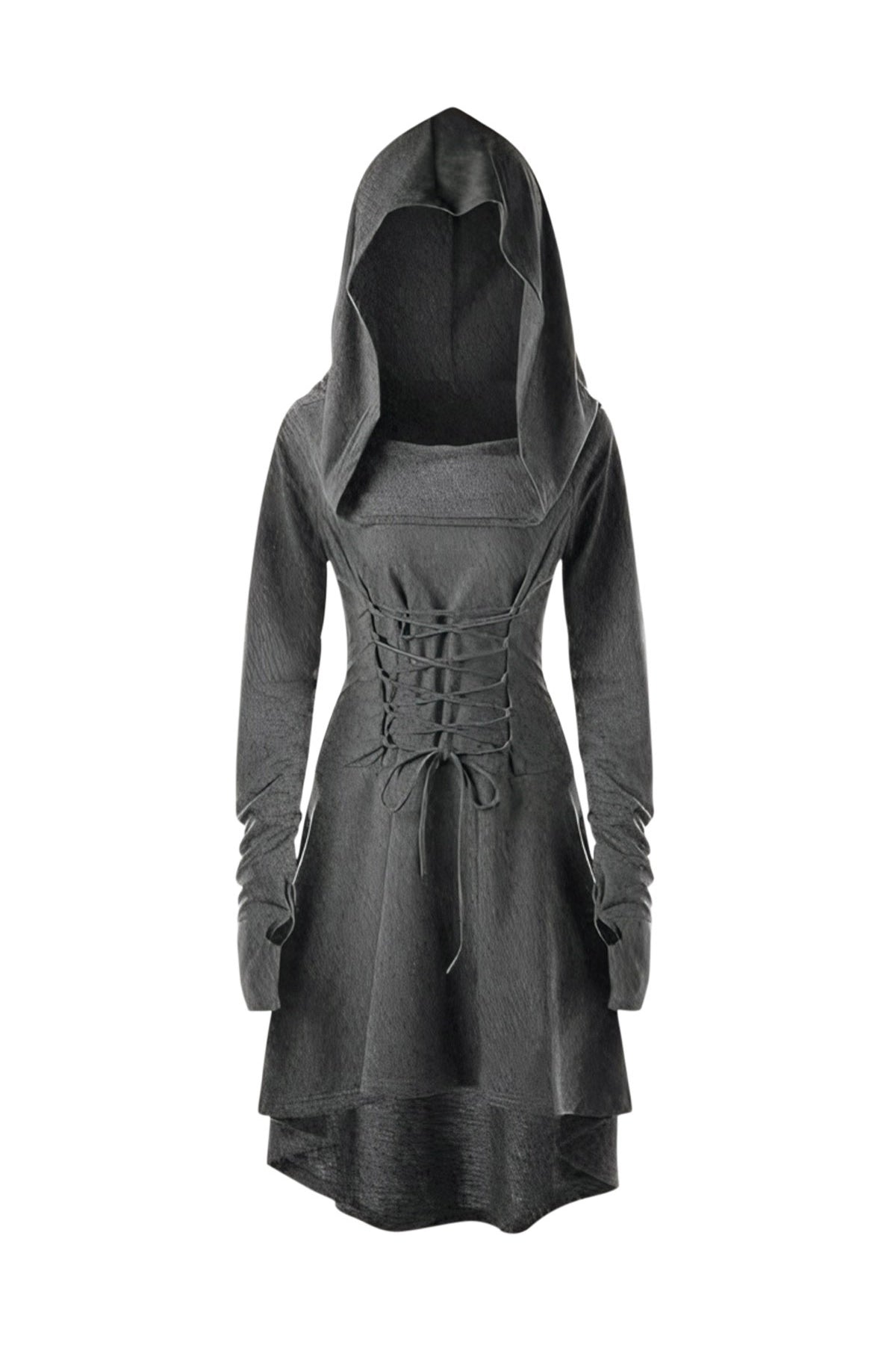 Womens Grey Hooded Lace Up Renaissance Dress | CicyBell