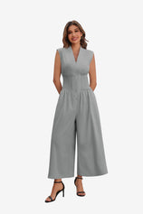 Womens Grey V Neck Casual Dressy Jumpsuit | CicyBell