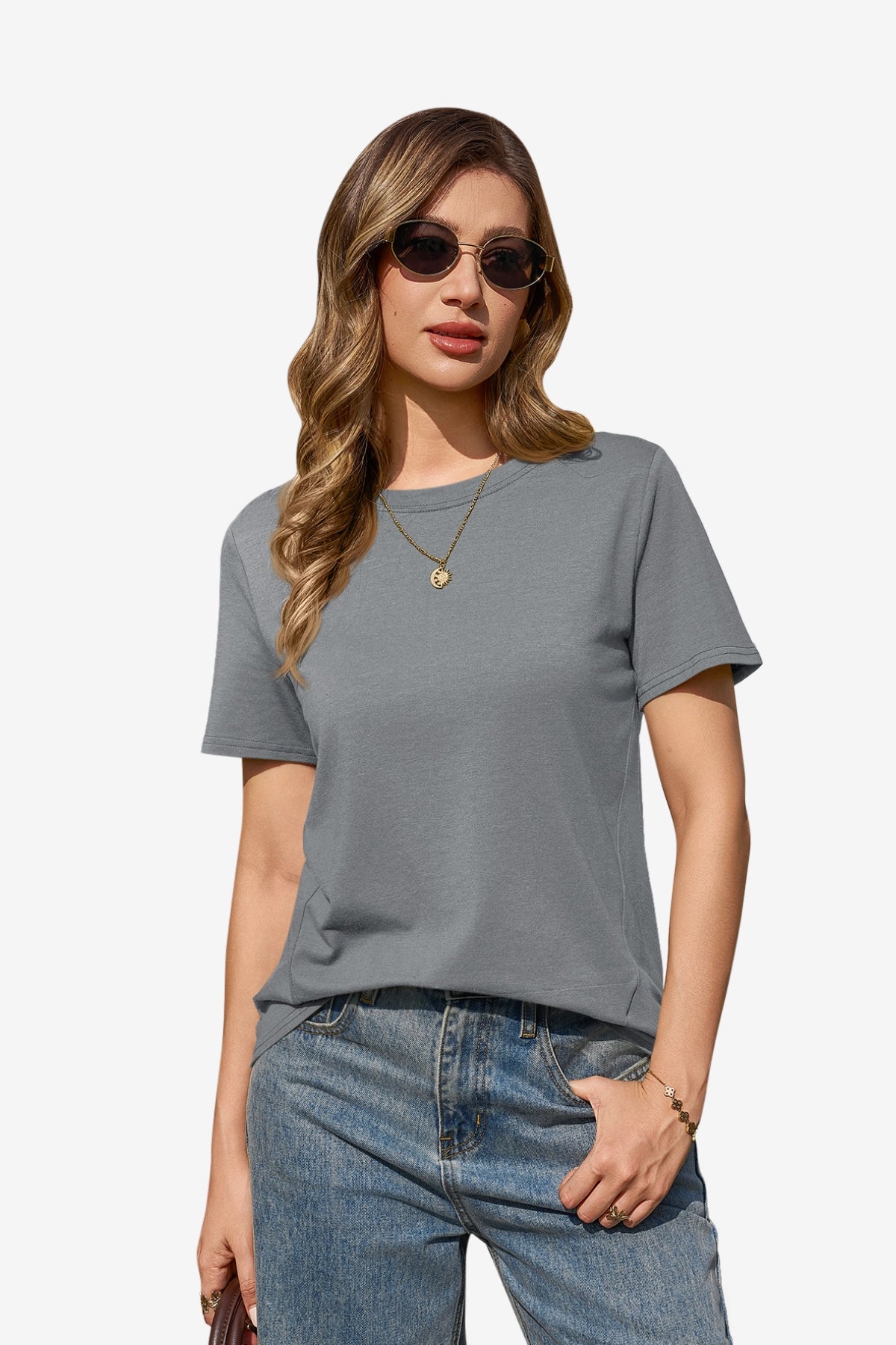 Womens Grey Marle Summer Short Sleeve T-Shirts| CicyBell