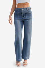 Womens Jean Blue Straight Leg High Waisted Jeans | CicyBell