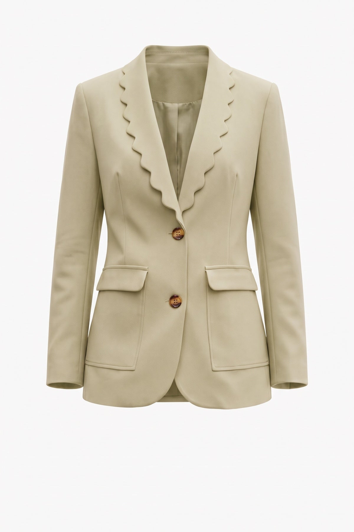 Womens Khaki Scalloped Lapel Blazer | CicyBell