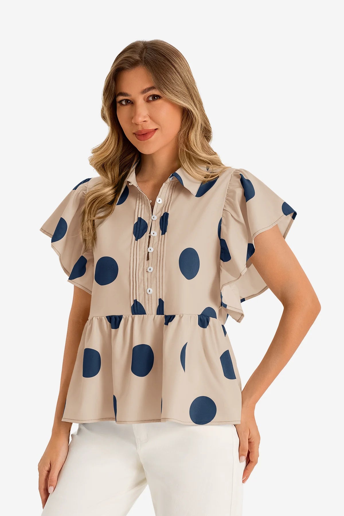 Womens Khaki Polka Dot Babydoll Tops | CicyBell