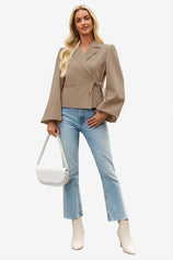 Wrinkle-Free Khaki Puff Sleeve Blazer Stretch | CicyBell