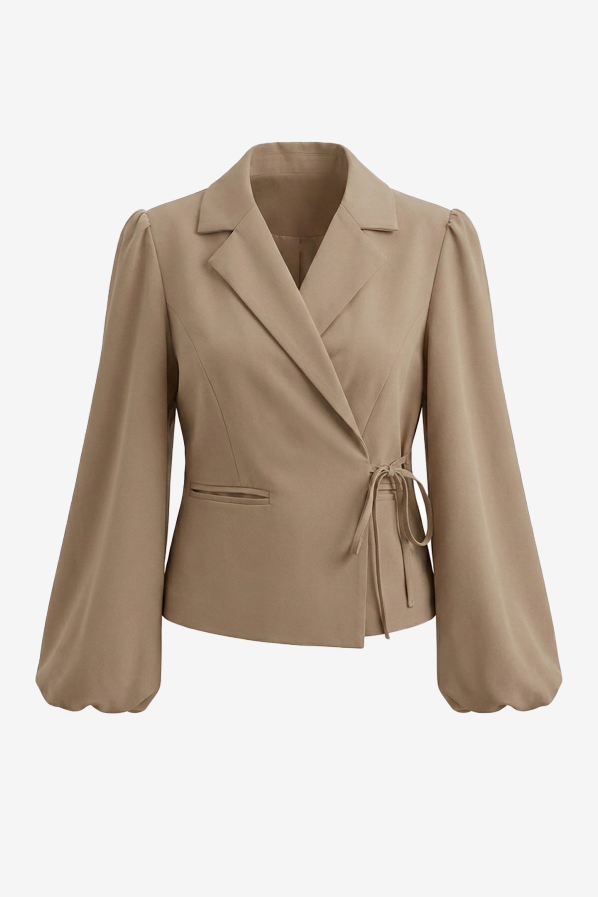 Wrinkle-Free Khaki Puff Sleeve Blazer Stretch | CicyBell