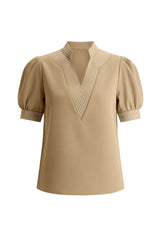 Womens Khaki Puff Short Sleeve Blouses | CicyBell