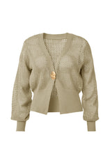 Cicy Bell Womens Khaki Cropped Crochet Cardigans