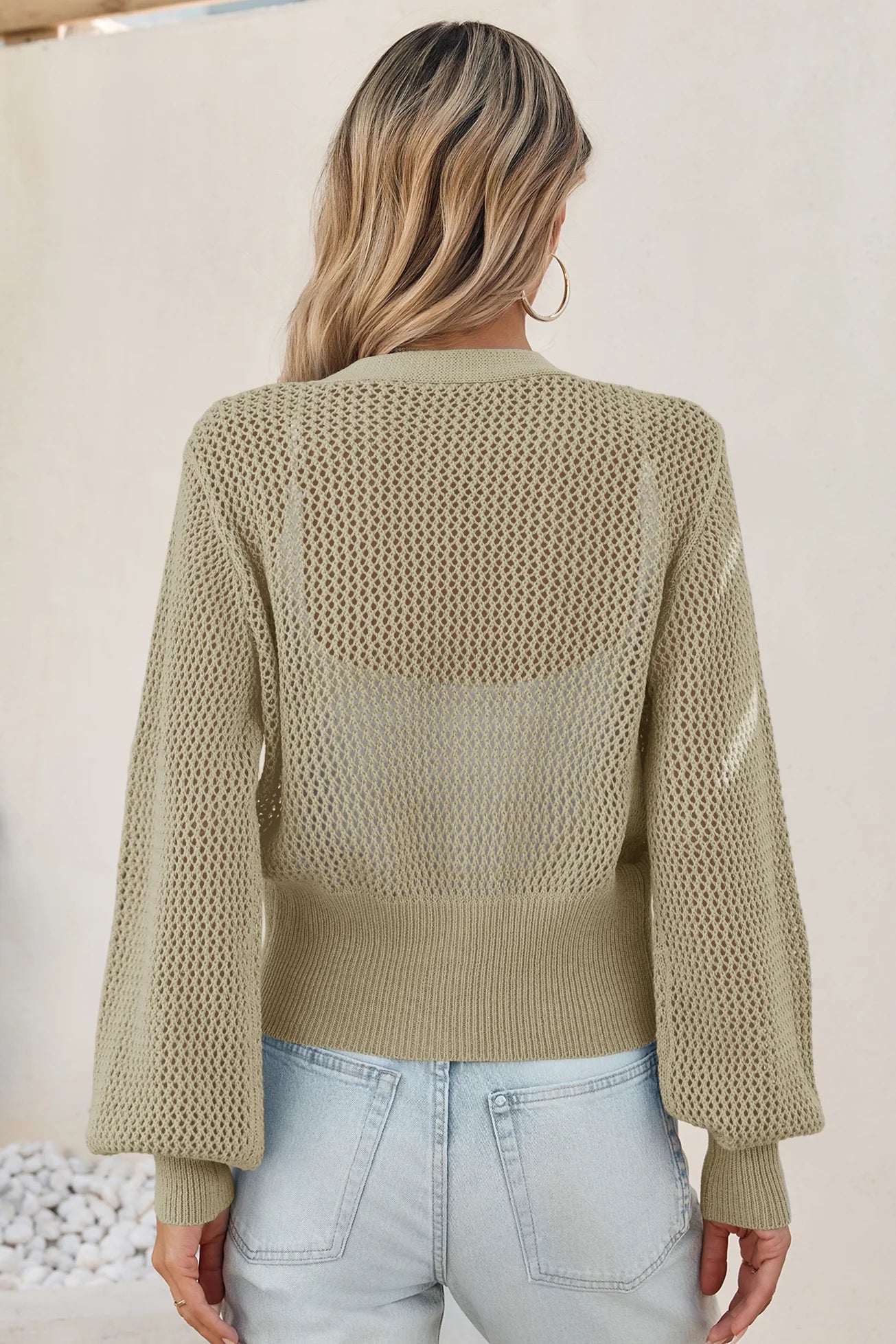Cicy Bell Womens Khaki Cropped Crochet Cardigans