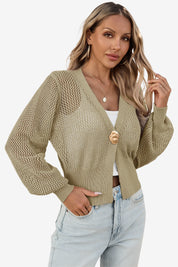 Cicy Bell Womens Khaki Cropped Crochet Cardigans